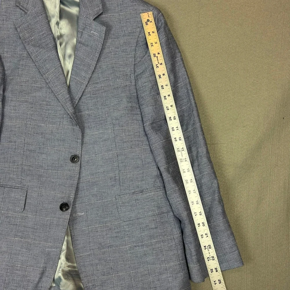 Charles Tyrwhitt Sport Coat Slim Fit Linen Cotton Plaid Men 40S Light Blue